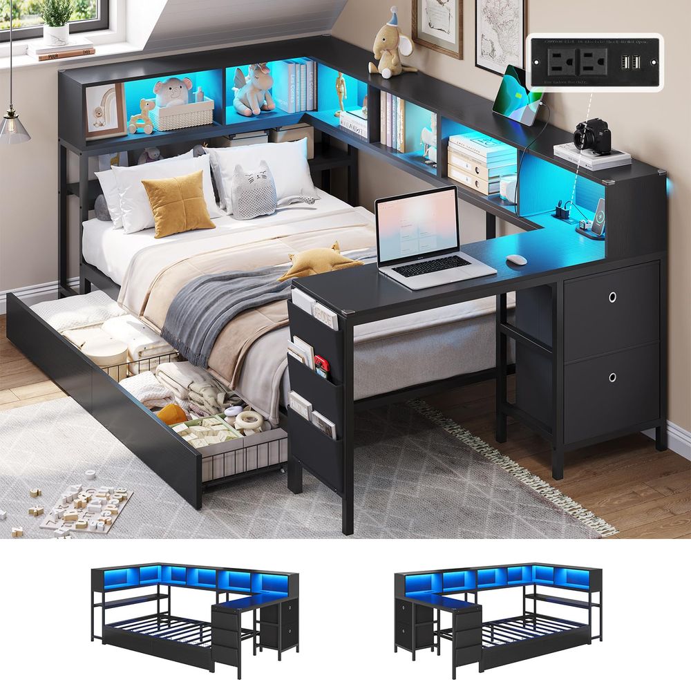 Desk Charging Station - Corner Twin Bed Frame with Desk,Charging