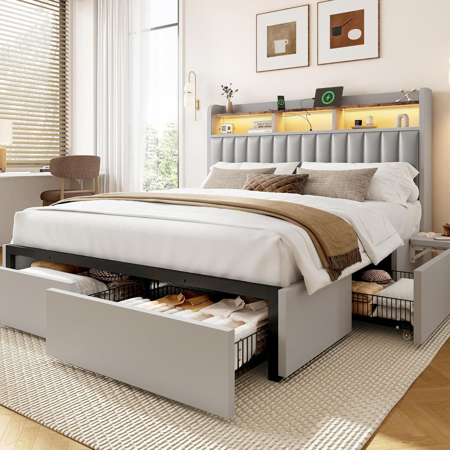 Desk Charging Station - King Bed Frame with Headboard 4