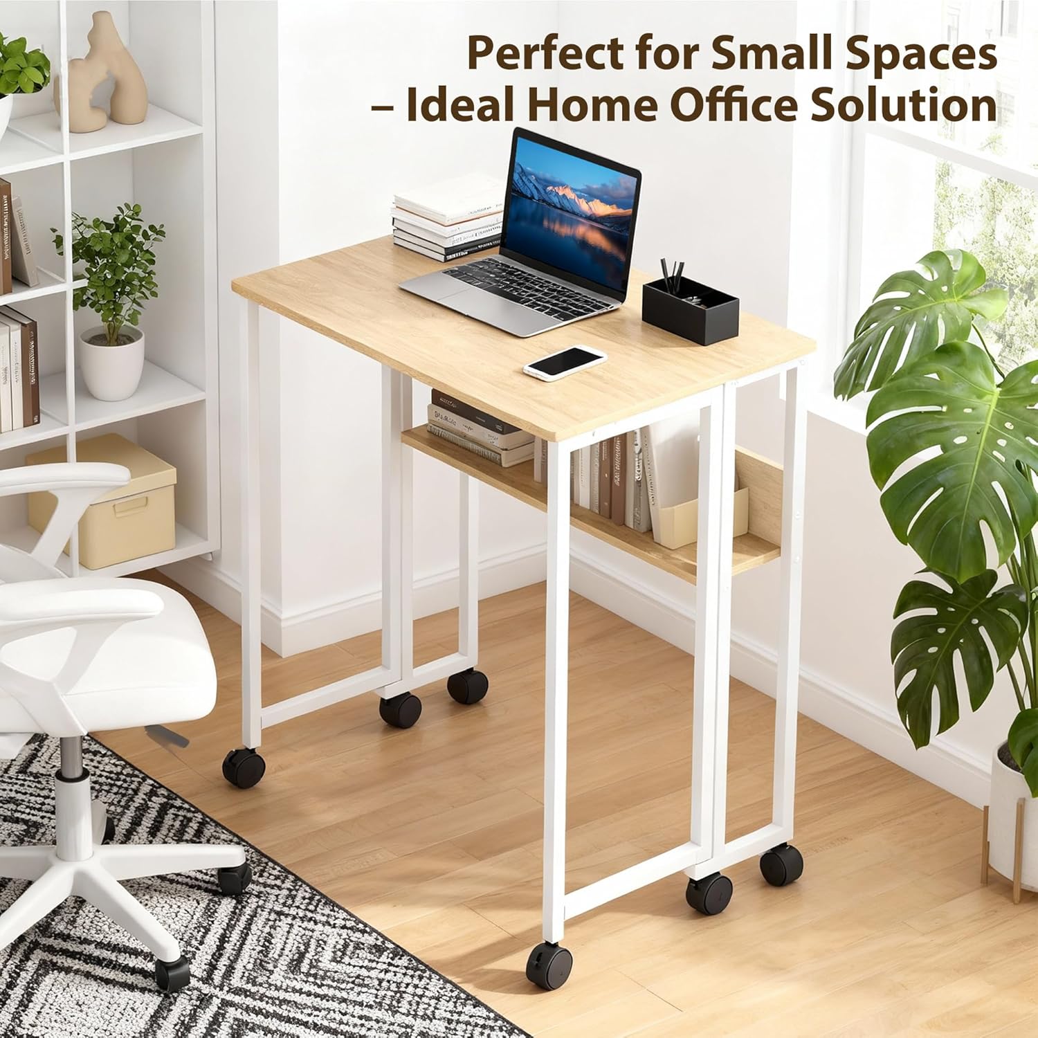 Home Office Work Table - Folding Desk with Storage Shelf, 63