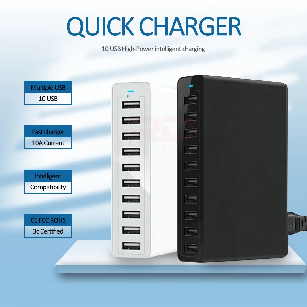 Desk Charging Station - USB Charger 60W 10-port Station Desktop