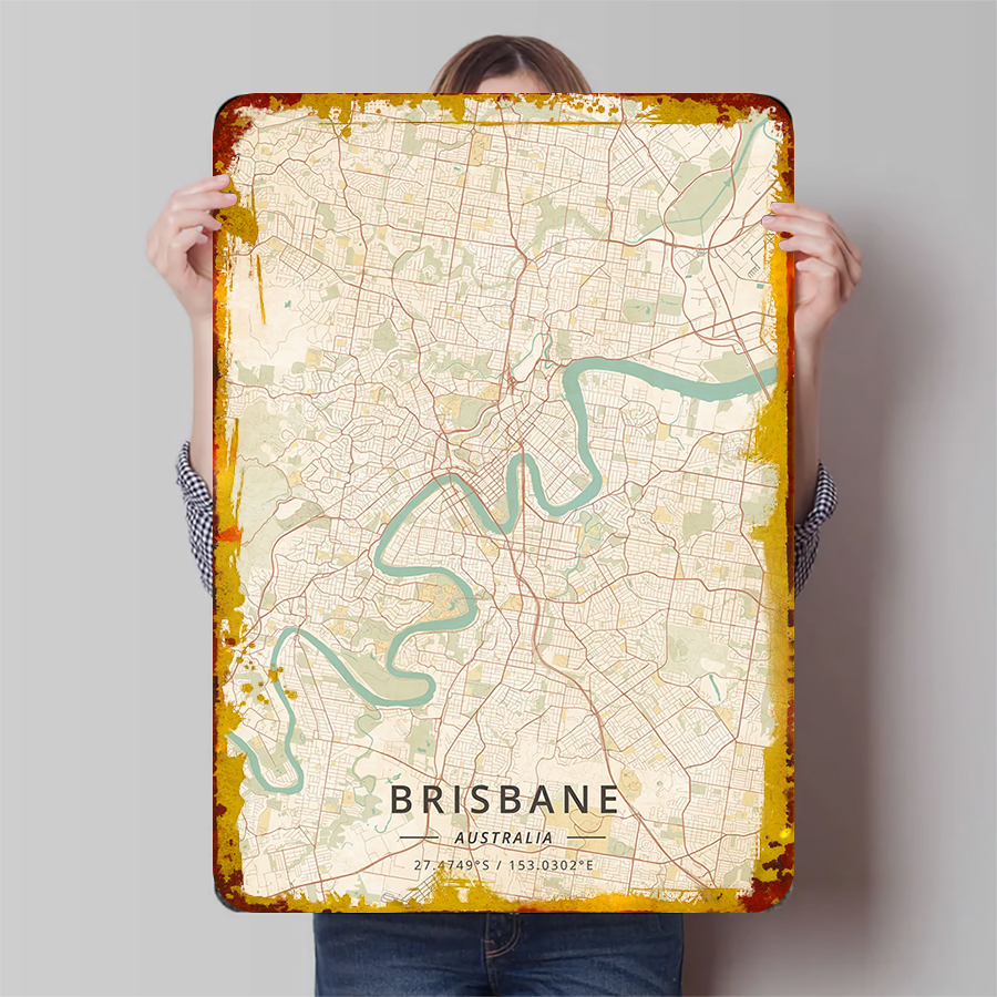 Home Office Australia - Brisbane Australia Vintage Style City Map
