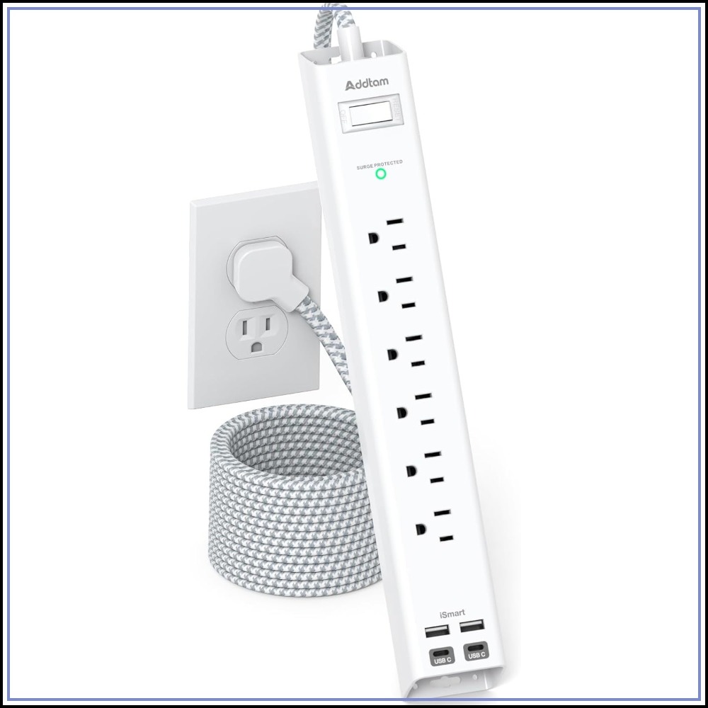 Desk Charging Station - 10ft Extension Cord Power Strip Surge