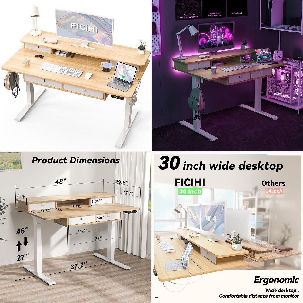 Home Office With Two Desks - Adjustable Height Standing Desk with 4