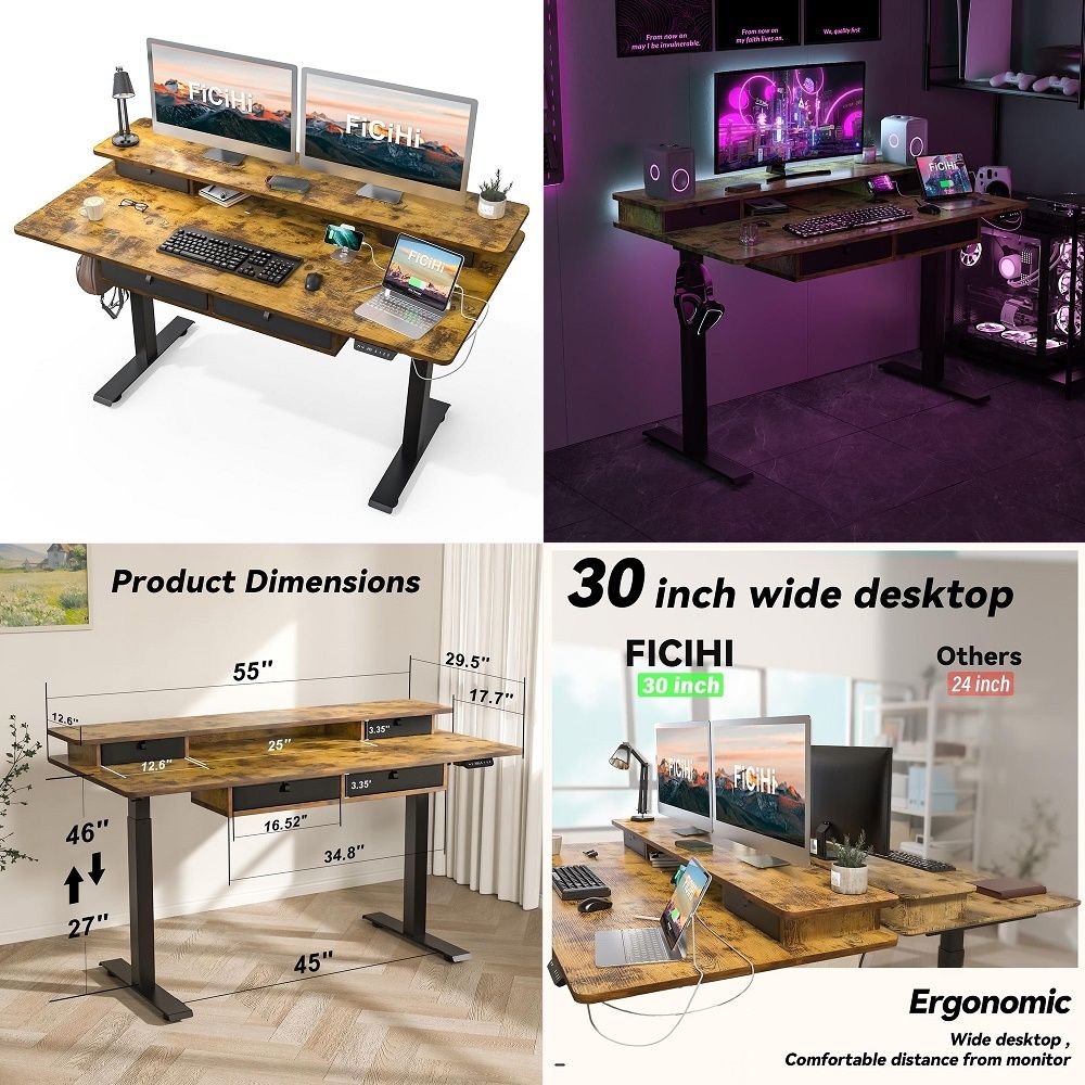 Home Office With Two Desks - Adjustable Height Standing Desk with 4