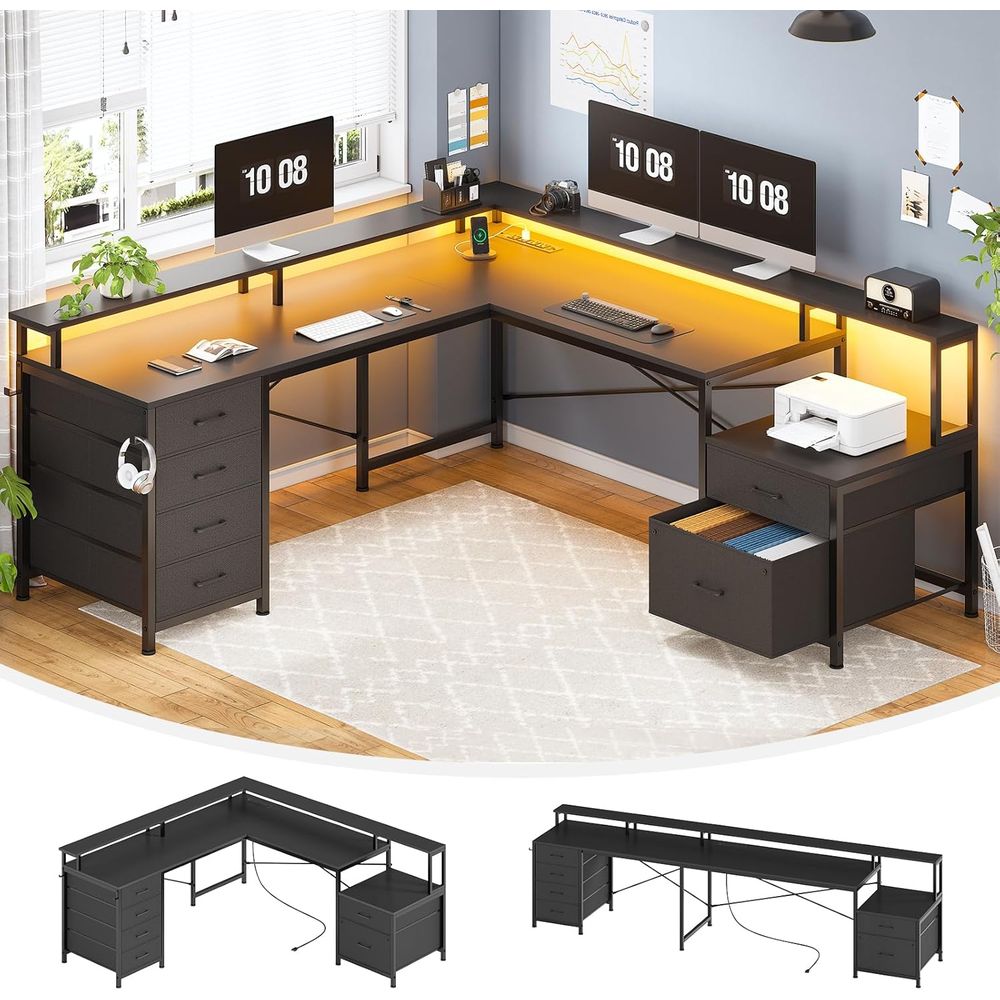 Home Office With Two Desks - L-Shaped 108 Home Office Desk with