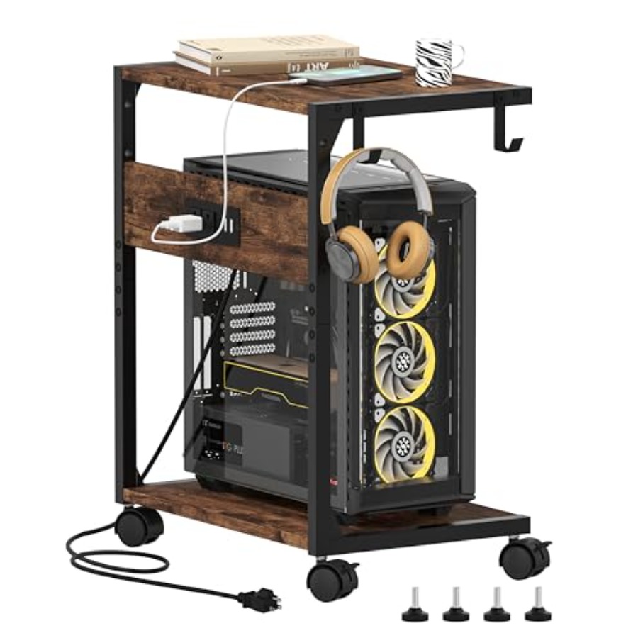Desk Charging Station - 2 Tier Computer Tower Stand with