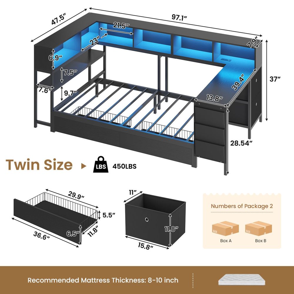Corner Twin Bed Frame with Des – Desk Charging Station Bewertung und Preis