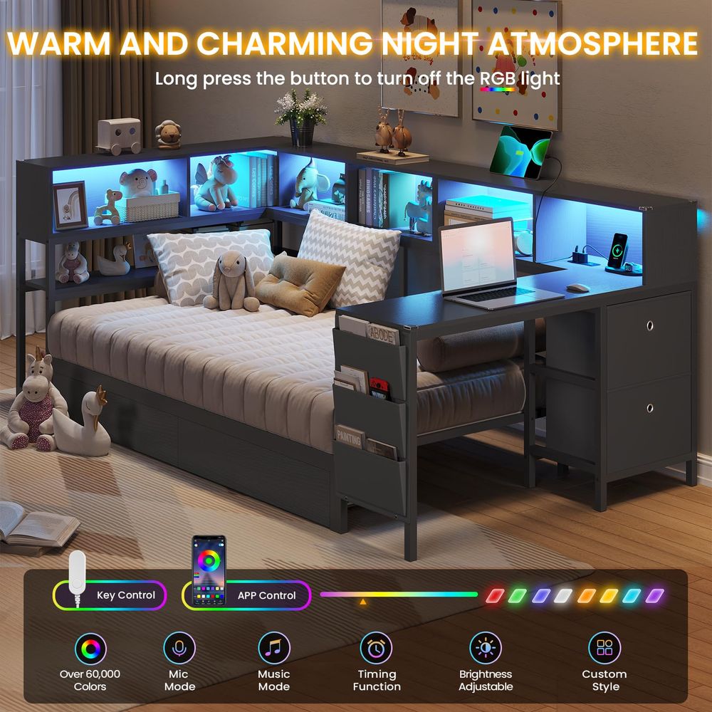 Corner Twin Bed Frame with Des – Desk Charging Station Bewertung und Preis