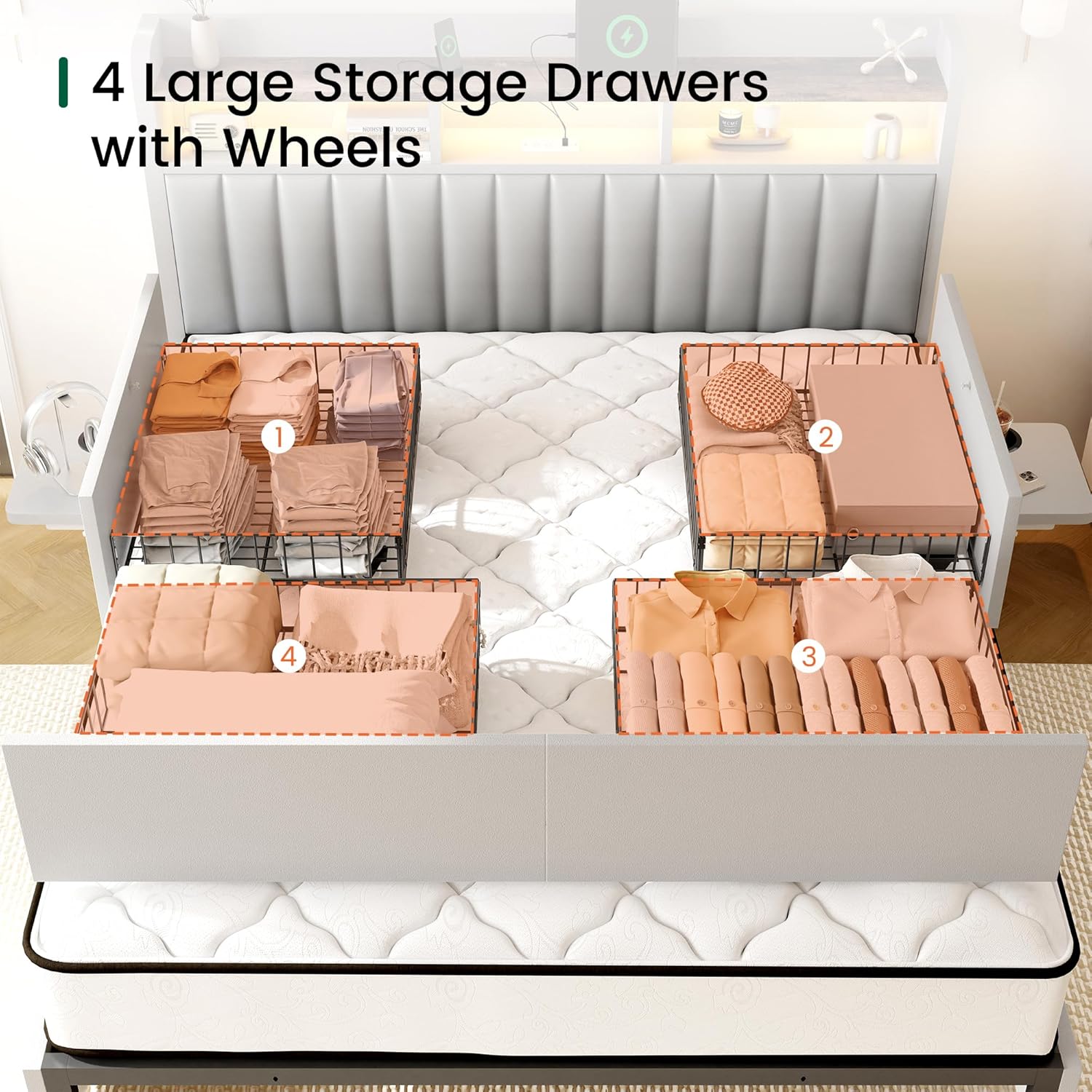 King Bed Frame with Headboard  – Desk Charging Station Bewertung und Preis