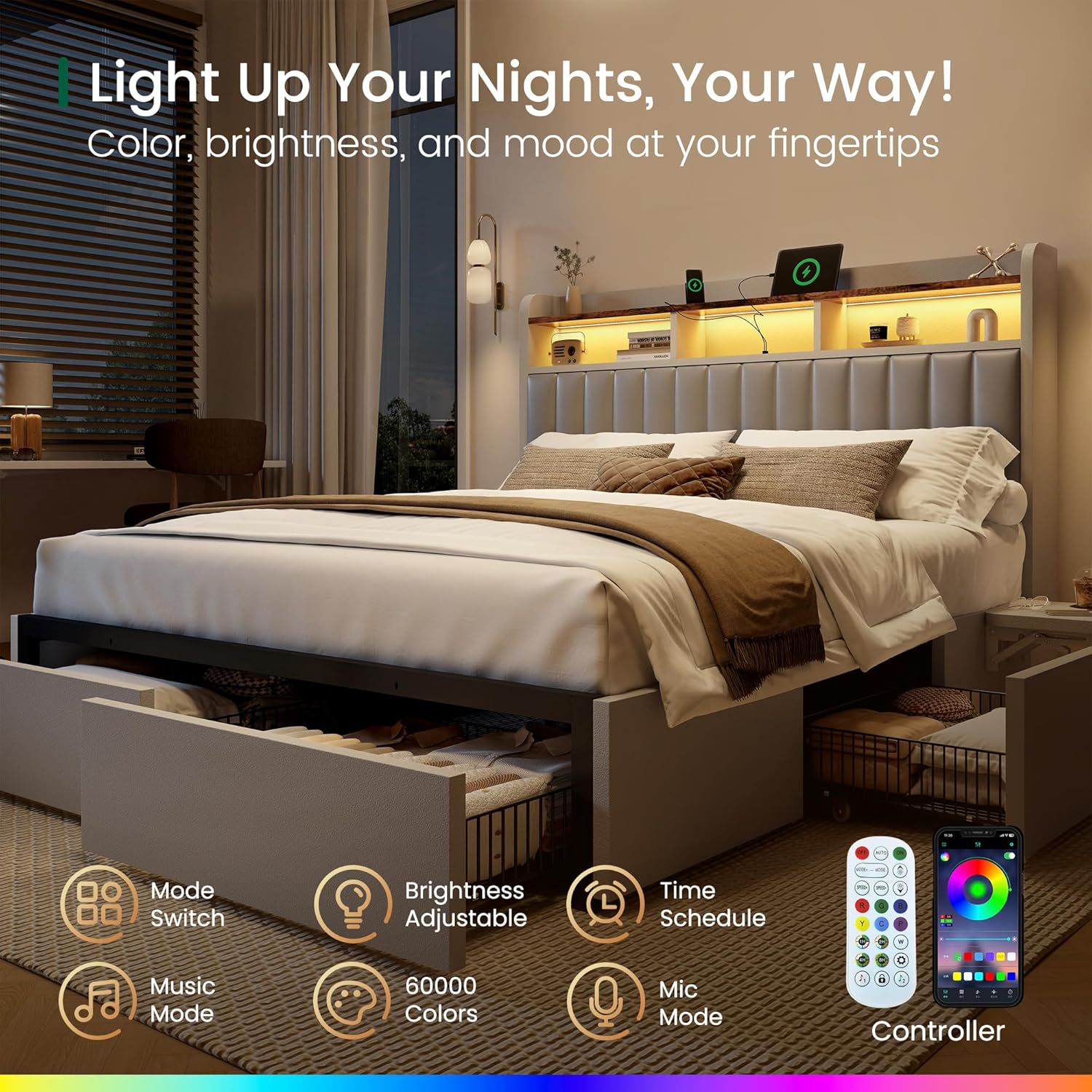 King Bed Frame with Headboard  – Desk Charging Station Bewertung und Preis