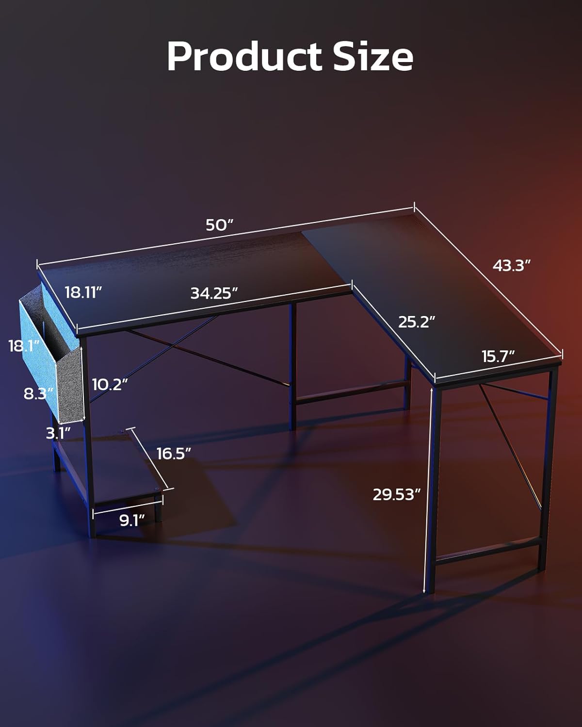 L Shaped Desk - 50' Reversible – Home Office Work Table Bewertung und Preis
