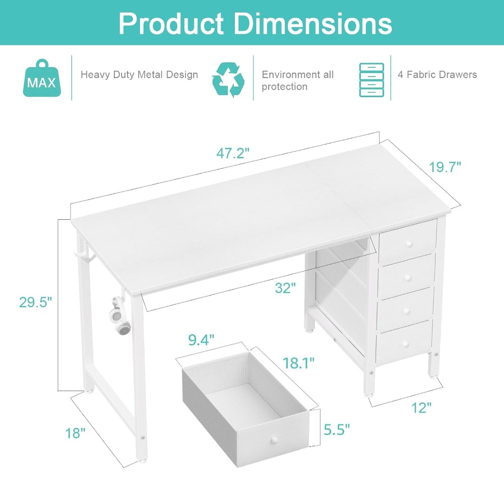 47 Inch Simple Modern White Co – Home Office Work Table Bewertung und Preis