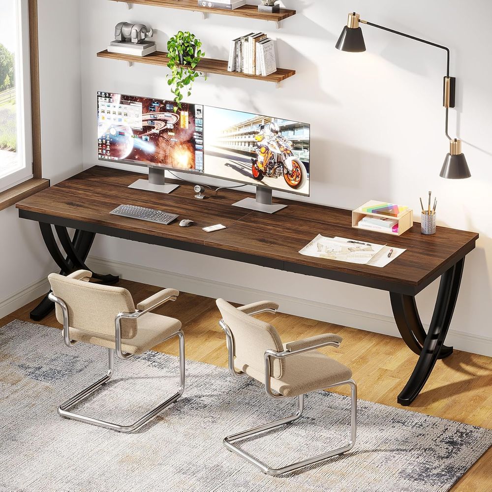 78 Inch Rustic Brown Double De – Home Office With Two Desks Bewertung und Preis