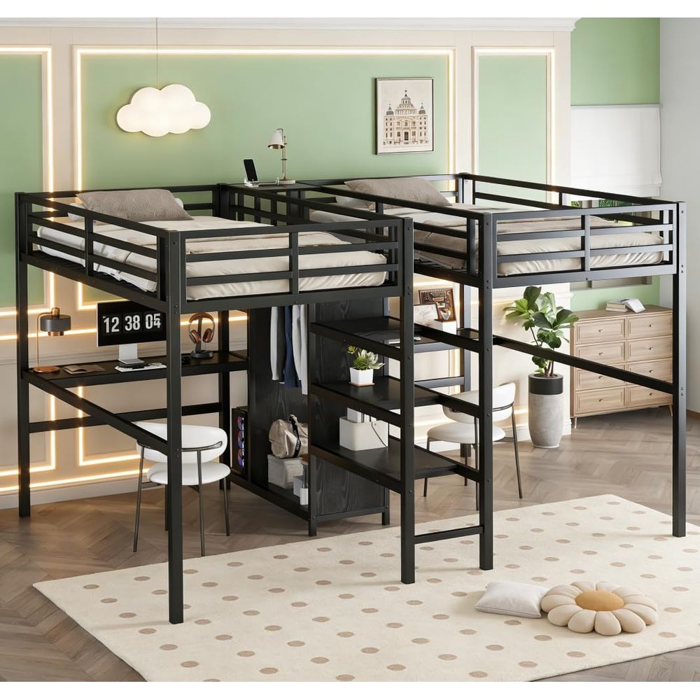 Twin Double Loft Bed with 2Des – Desk Charging Station Bewertung und Preis