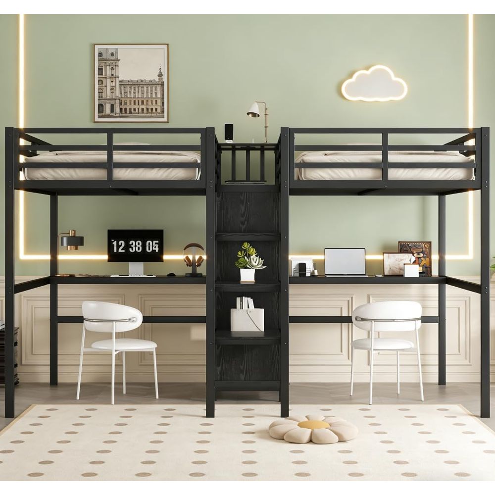 Twin Double Loft Bed with 2Des – Desk Charging Station Bewertung und Preis
