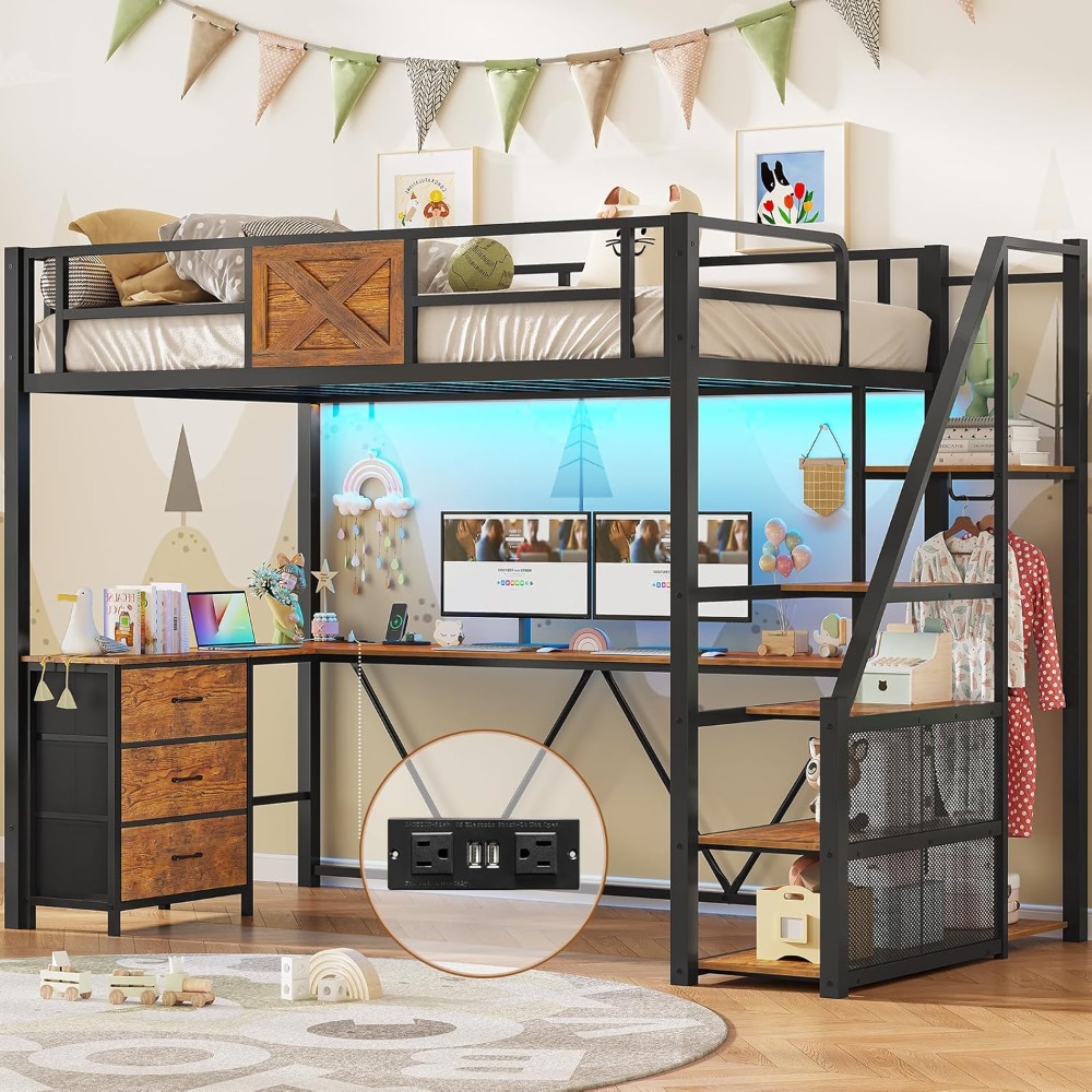 Twin Size Loft Bed with L Shap – Desk Charging Station Bewertung und Preis