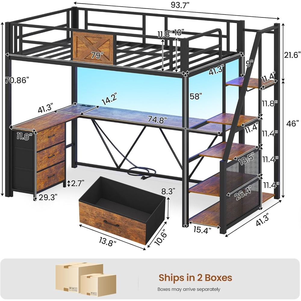 Twin Size Loft Bed with L Shap – Desk Charging Station Bewertung und Preis