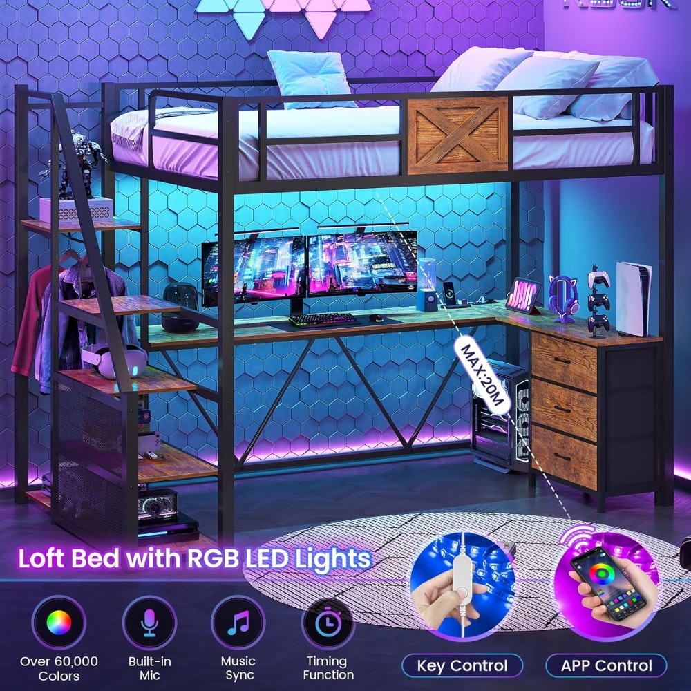 Twin Size Loft Bed with L Shap – Desk Charging Station Bewertung und Preis