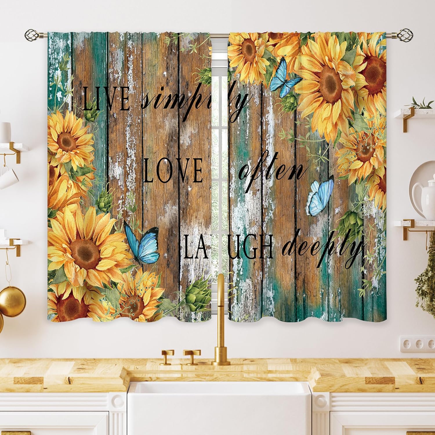 Rustic Sunflower Wood Curtains – Home Office Quotes Bewertung und Preis