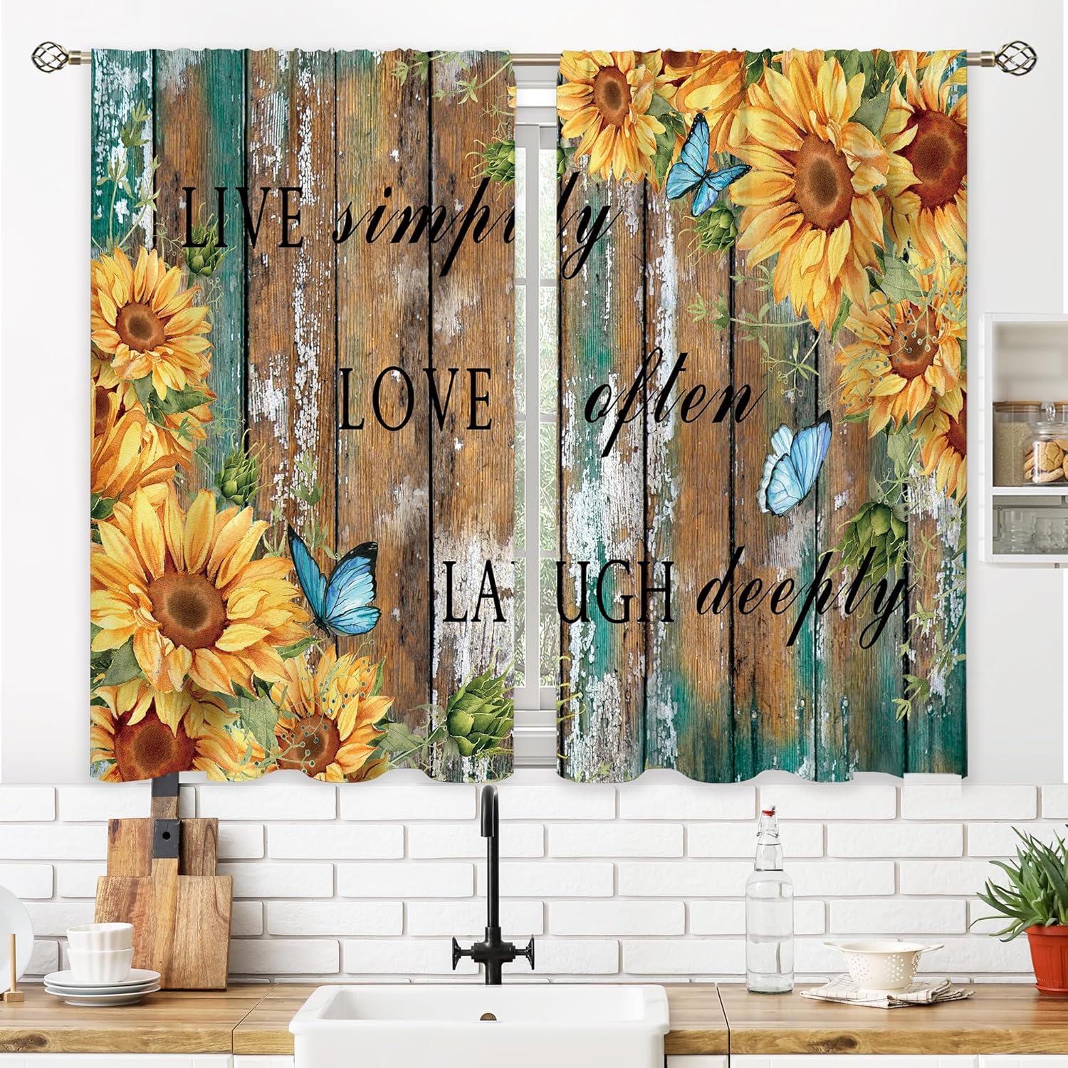 Rustic Sunflower Wood Curtains – Home Office Quotes Bewertung und Preis