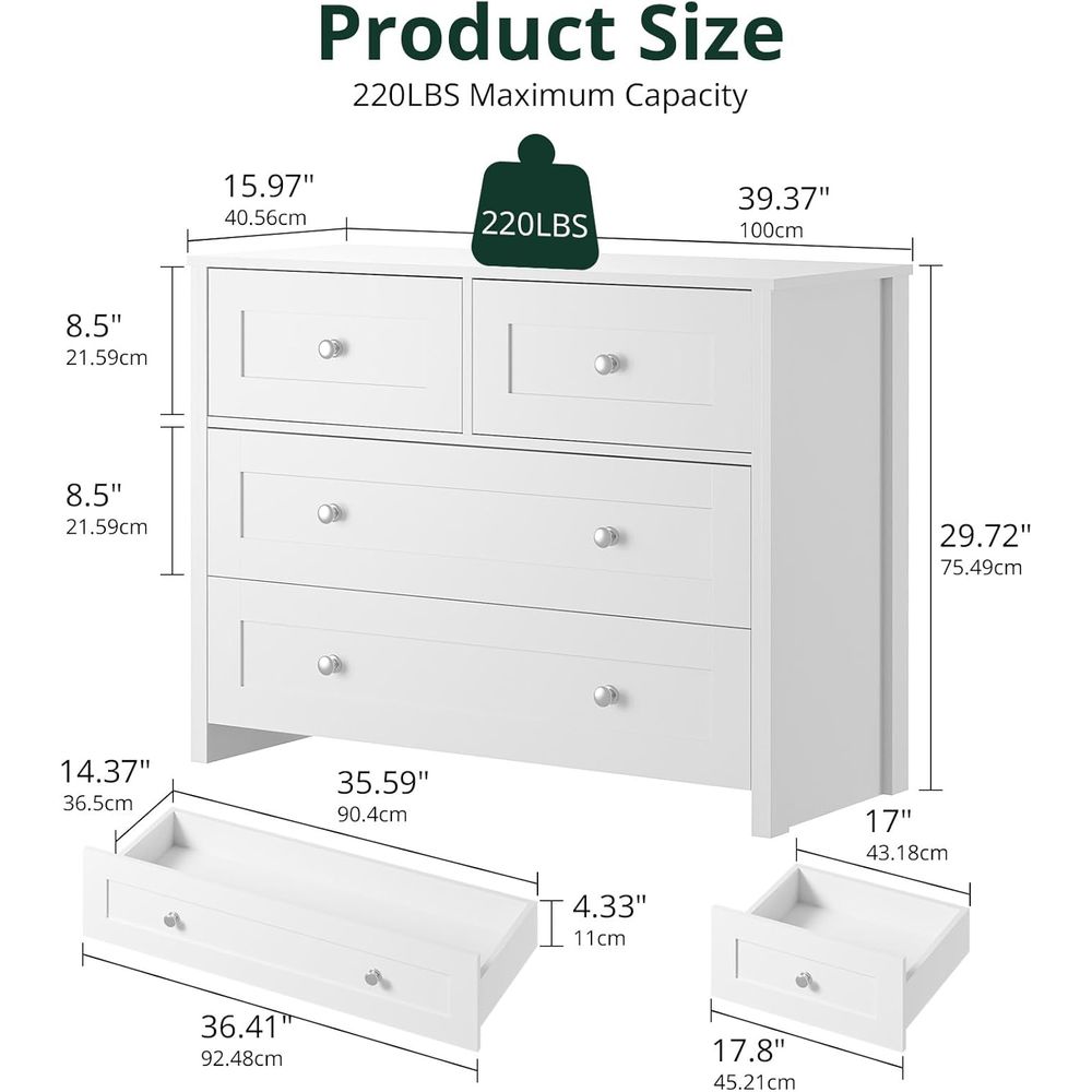 40-inch Wide 4-Drawer White Wo – Home Office In Living Room Bewertung und Preis