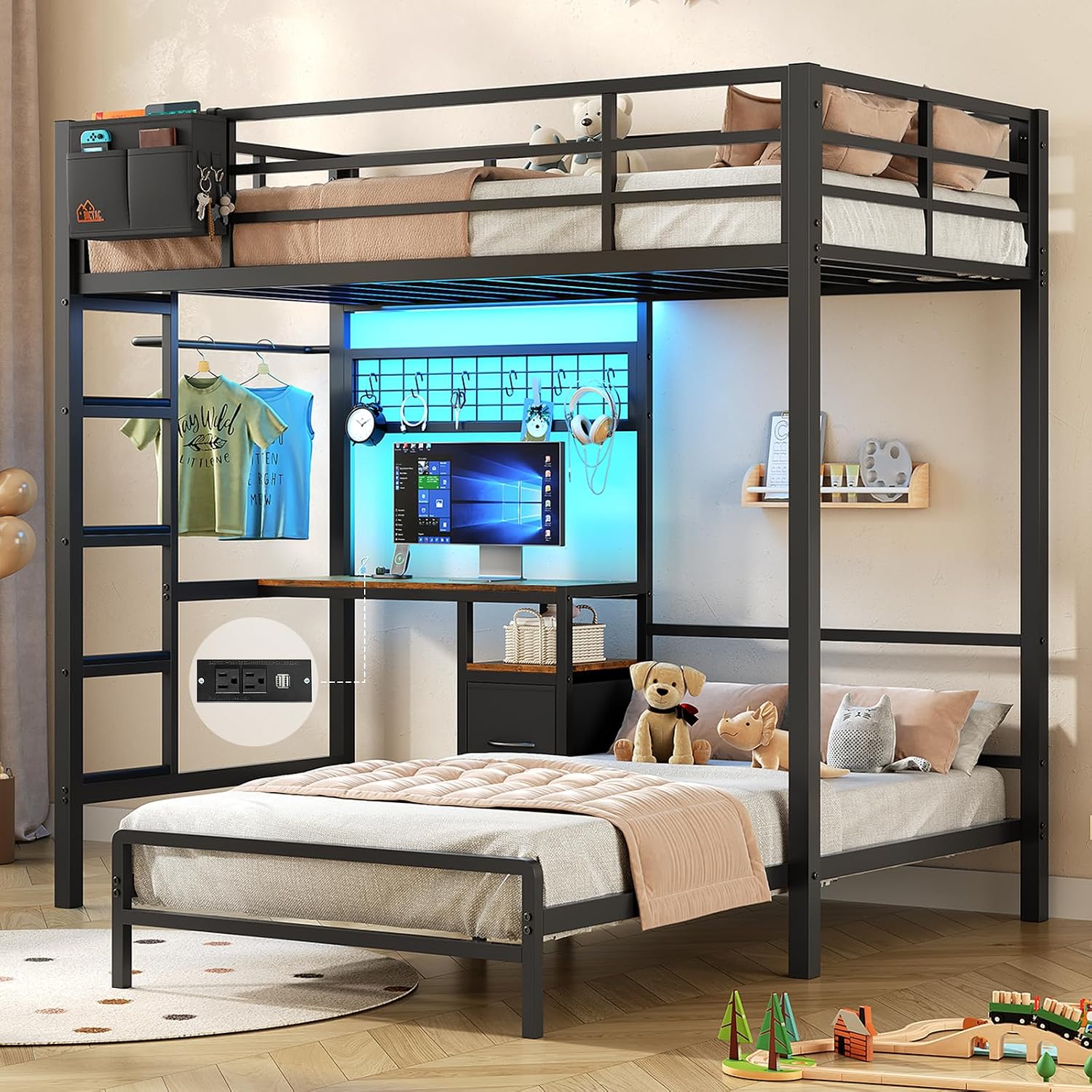 Twin Over Twin Bunk Bed with D – Desk Charging Station Bewertung und Preis