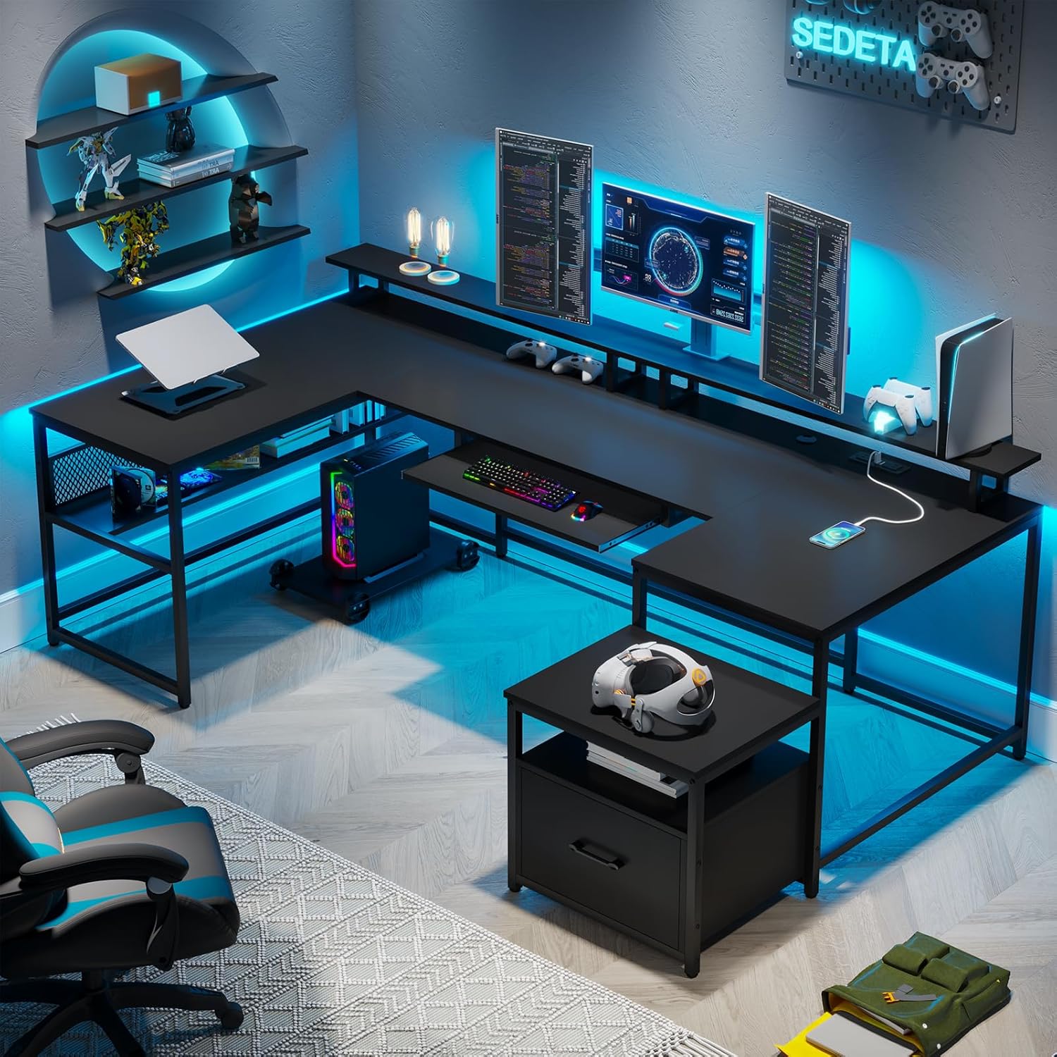 U Shaped Desk,101.5''Reversibl – Home Office With Two Desks Bewertung und Preis