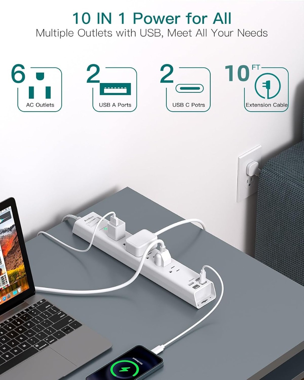 10ft Extension Cord Power Stri – Desk Charging Station Bewertung und Preis