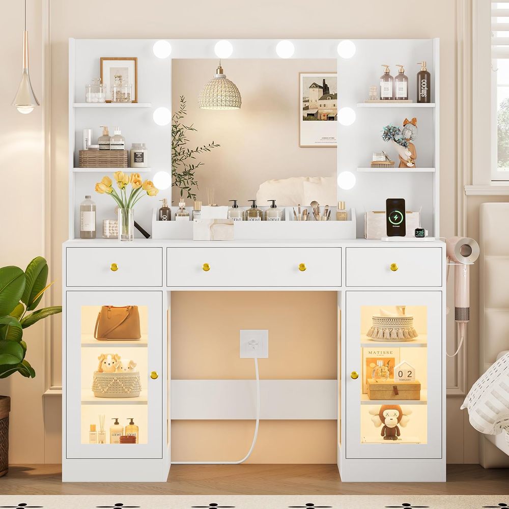LED-Lit Makeup Vanity Desk wit – Desk Charging Station Bewertung und Preis