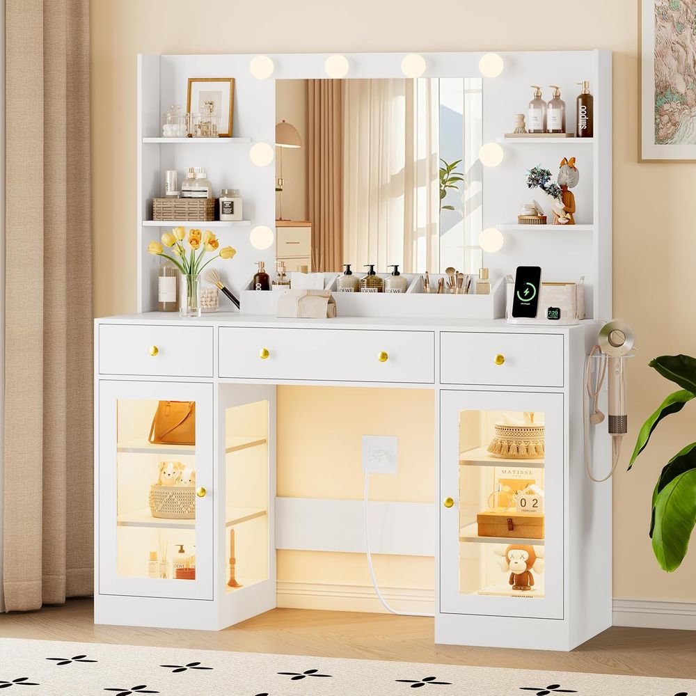 LED-Lit Makeup Vanity Desk wit – Desk Charging Station Bewertung und Preis