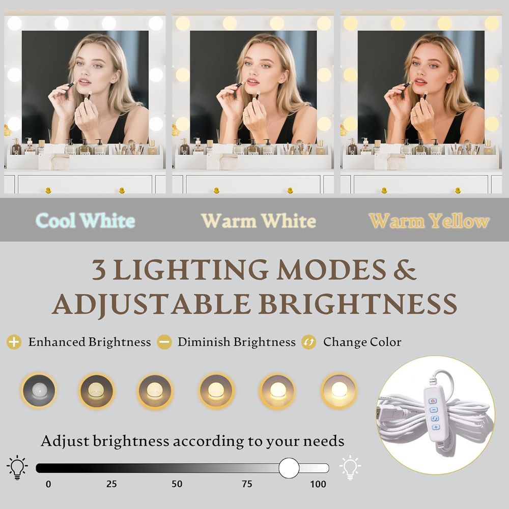 LED-Lit Makeup Vanity Desk wit – Desk Charging Station Bewertung und Preis