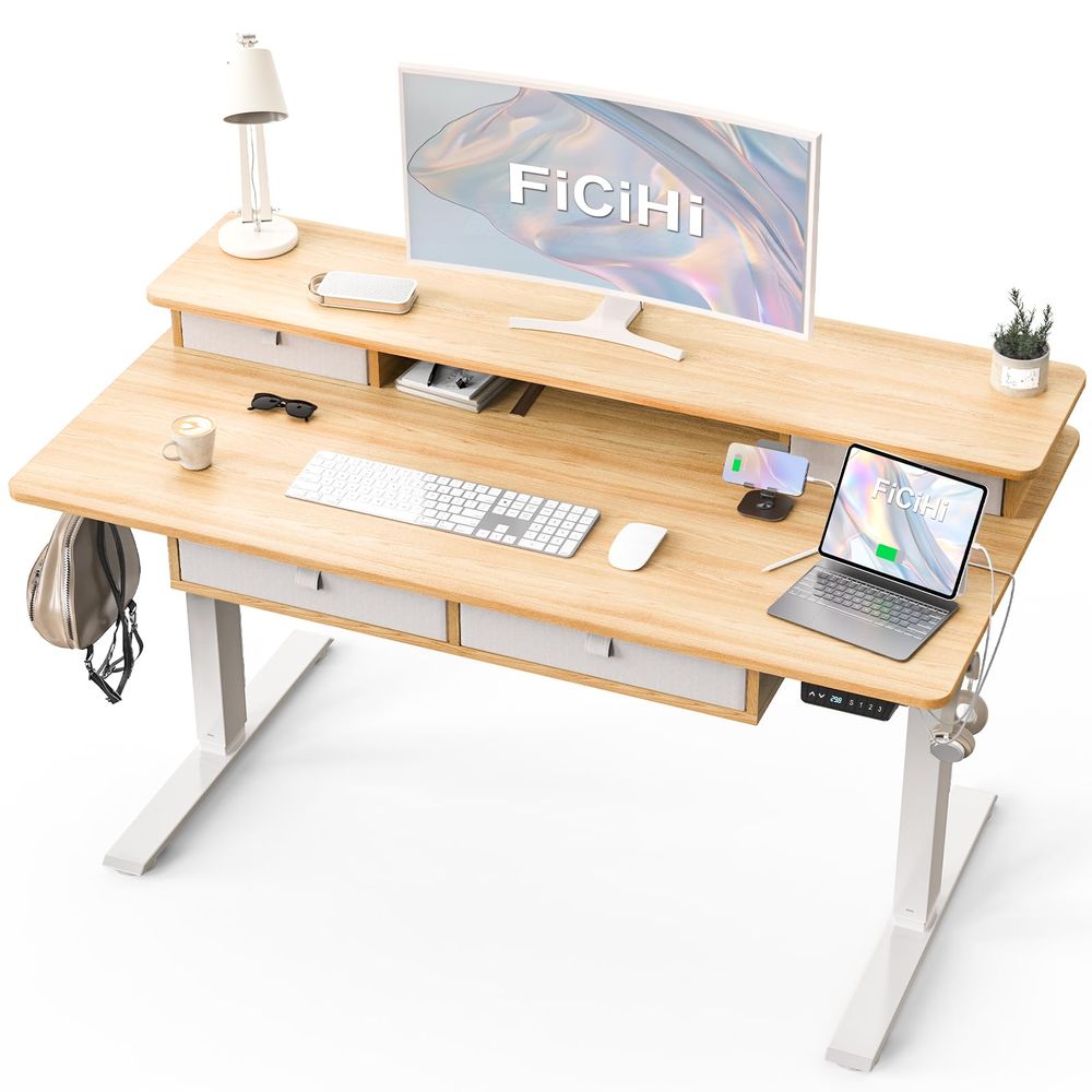 Adjustable Height Standing Des – Home Office With Two Desks Bewertung und Preis