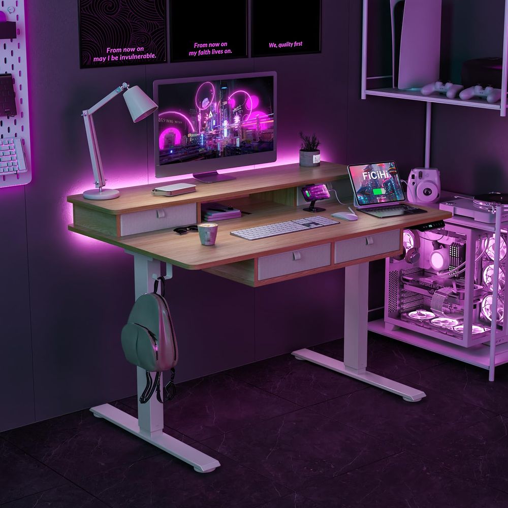 Adjustable Height Standing Des – Home Office With Two Desks Bewertung und Preis