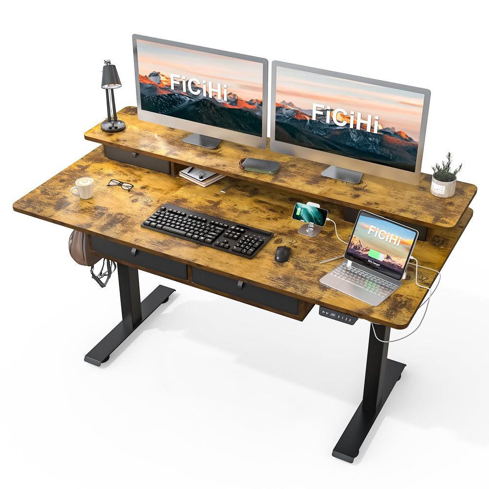 Adjustable Height Standing Des – Home Office With Two Desks Bewertung und Preis