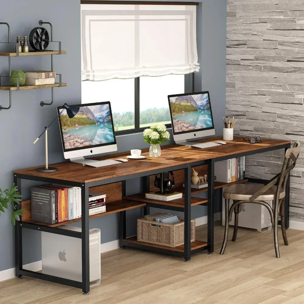 # Two Person Desk With Bookshe – Home Office With Two Desks Bewertung und Preis